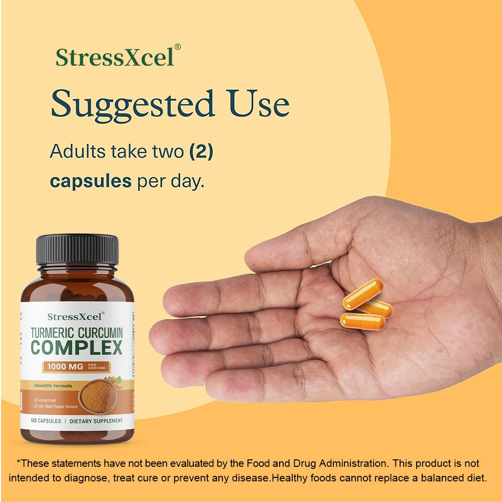 StressXcel Turmeric Curcumin Complex – 1000 mg, Black Pepper Extract