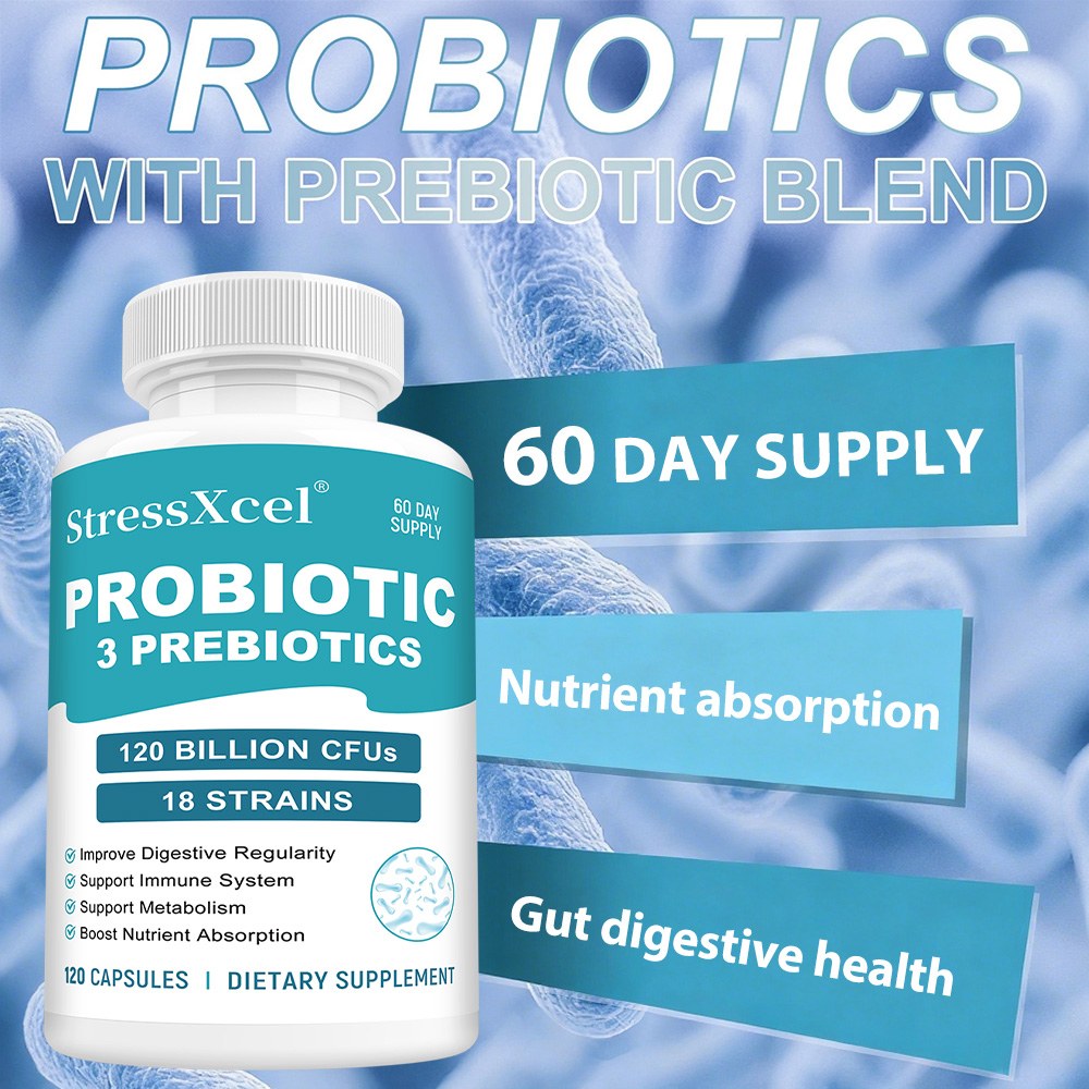 StressXcel Probiotic 3 Prebiotics | Gut & Immune Support, 18 Strains Probiotic Capsules