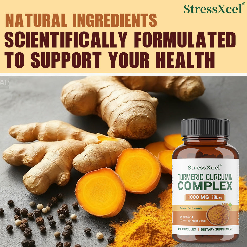 StressXcel® Turmeric Curcumin Complex 1000mg with Black Pepper Extract – High Absorption Joint Support & Anti-Inflammatory Formula (120 Capsules)