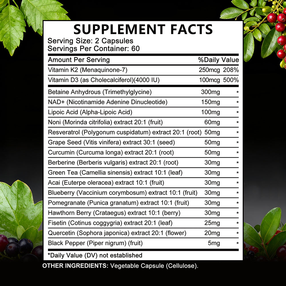 StressXcel® 18-in-1 NAD+ Supplement – Resveratrol, Berberine, Fisetin & Quercetin Capsules for Anti-Aging, Cellular Repair & Vitality (120 Capsules)