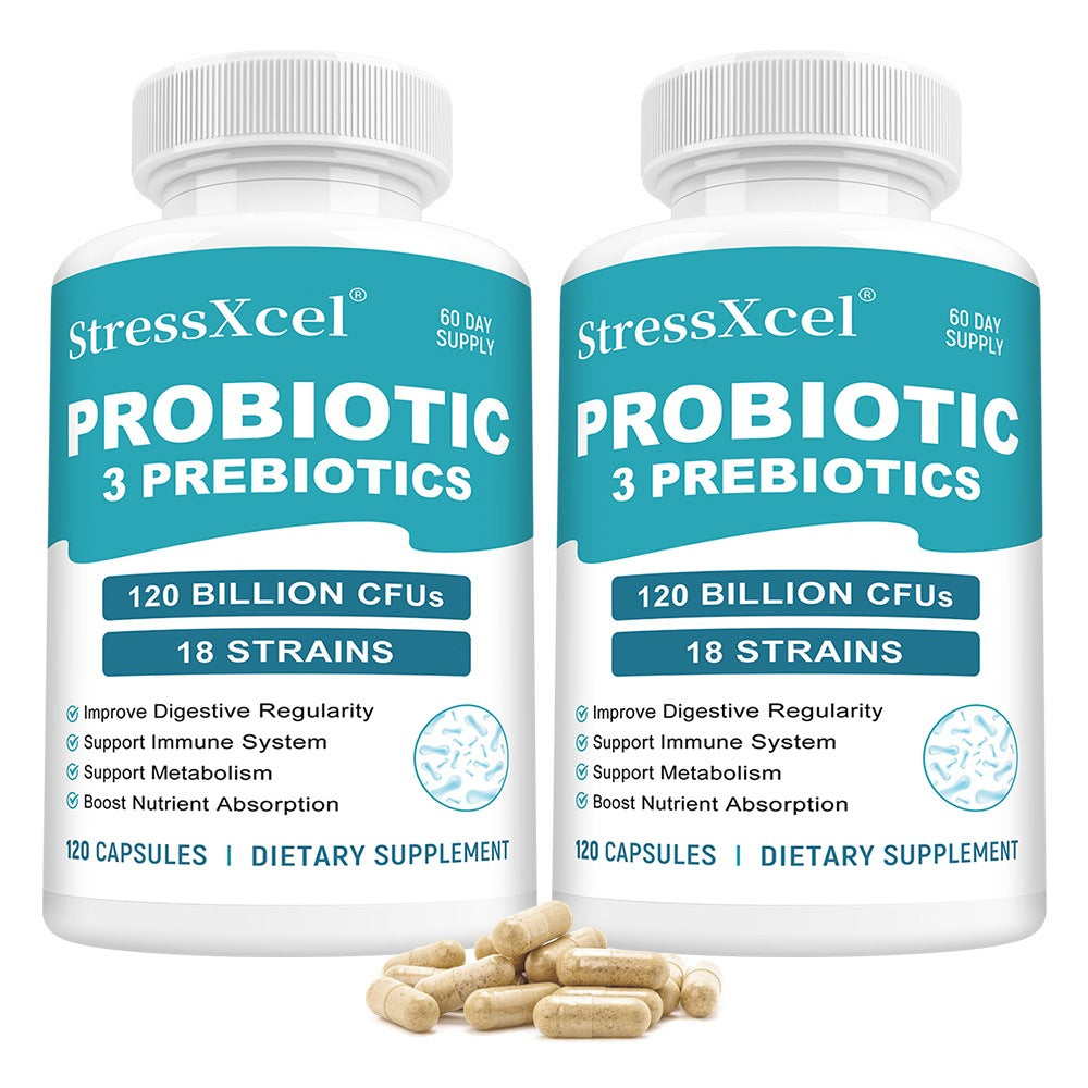 StressXcel Probiotic 3 Prebiotics | Gut & Immune Support, 18 Strains Probiotic Capsules