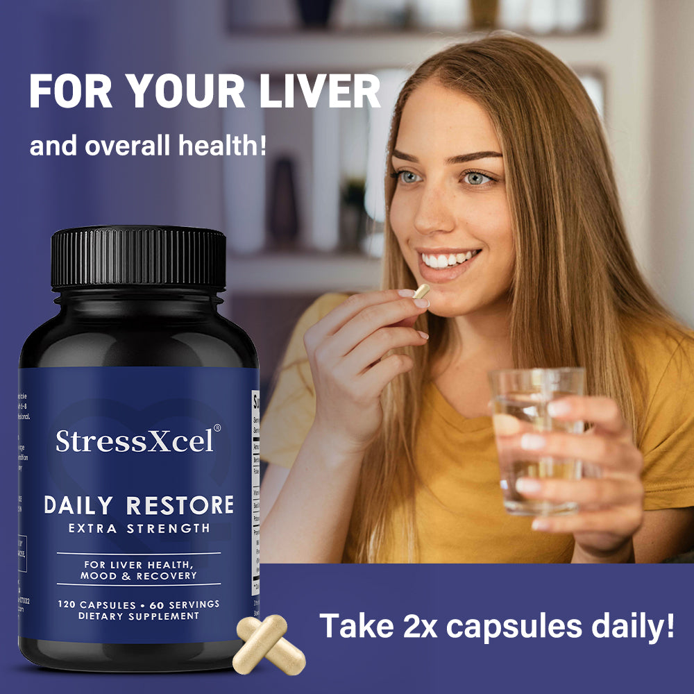 StressXcel® Daily Restore Extra Strength – Milk Thistle & Ashwagandha Supplement for Liver Health, Mood & Recovery (120 Capsules)