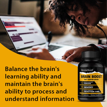 StressXcel® Brain Boost Nootropic Supplement – Daily Cognitive Support for Focus, Memory & Mental Clarity (120 Capsules)
