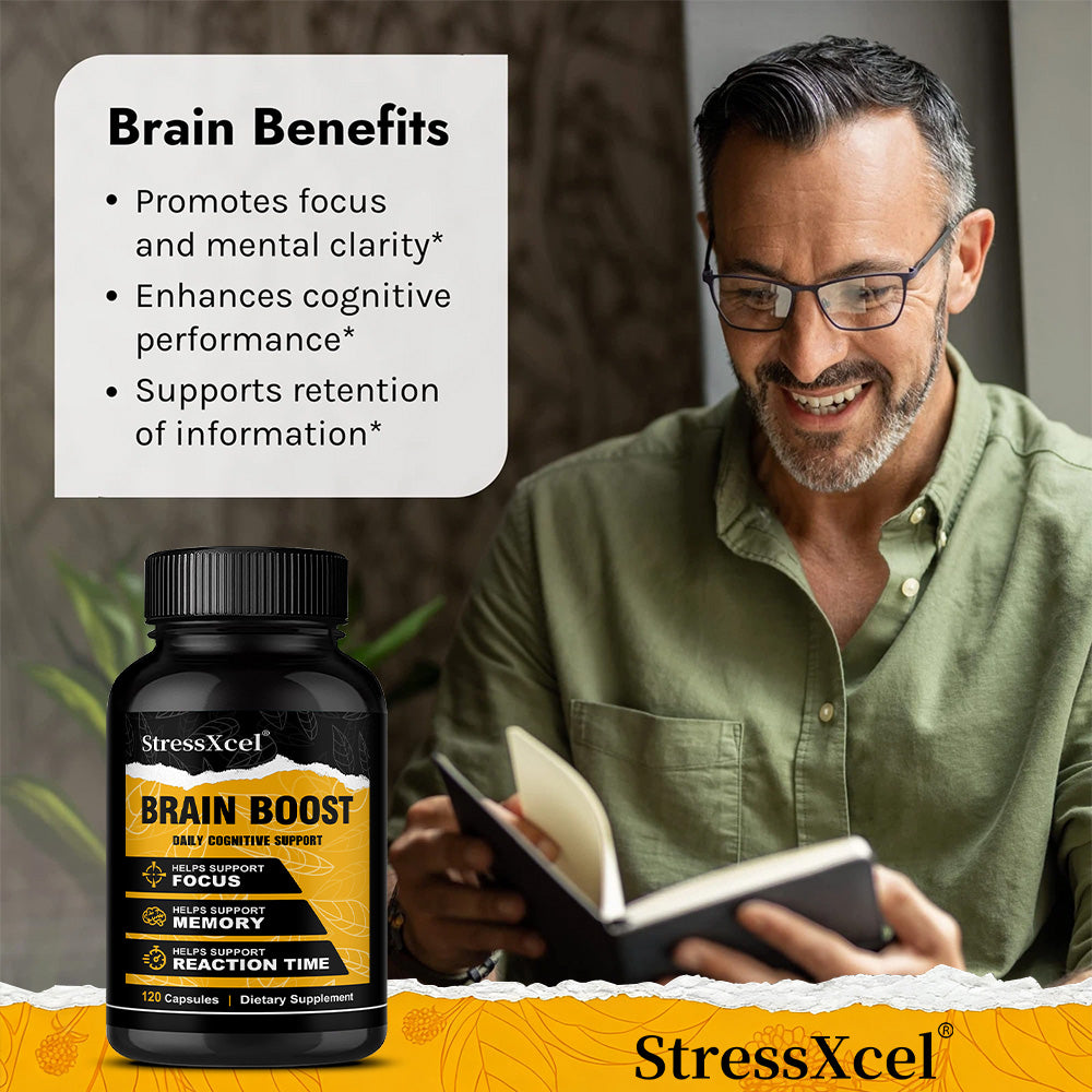 StressXcel® Brain Boost Nootropic Supplement – Daily Cognitive Support for Focus, Memory & Mental Clarity (120 Capsules)