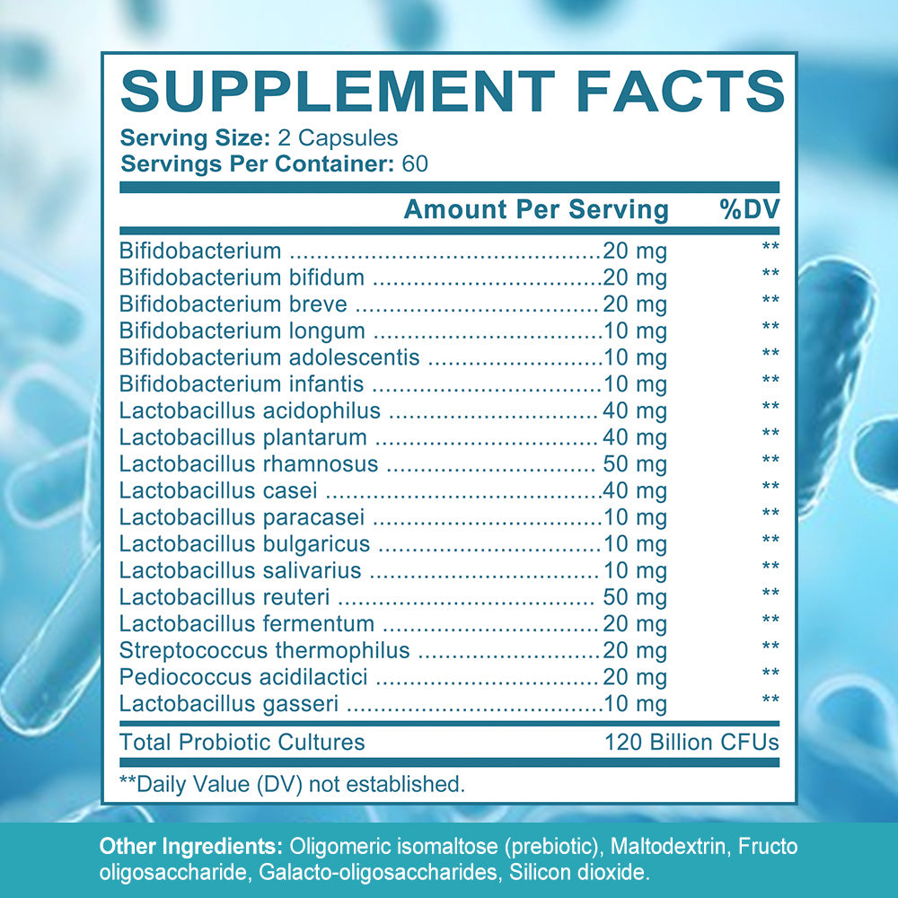 StressXcel® 120 Billion CFU Probiotics with 3 Prebiotics – 18 Strains Supplement for Digestive Health, Gut Balance & Immune Support (120 Capsules)