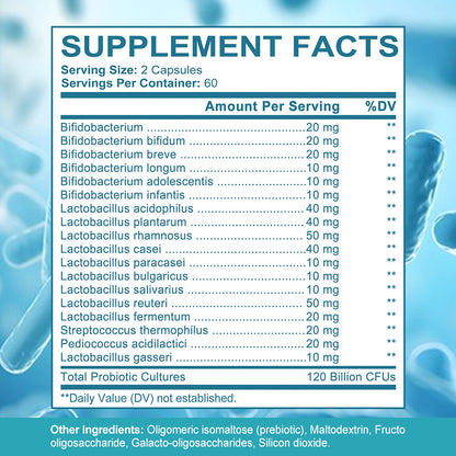 StressXcel® 120 Billion CFU Probiotics with 3 Prebiotics – 18 Strains Supplement for Digestive Health, Gut Balance & Immune Support (120 Capsules)