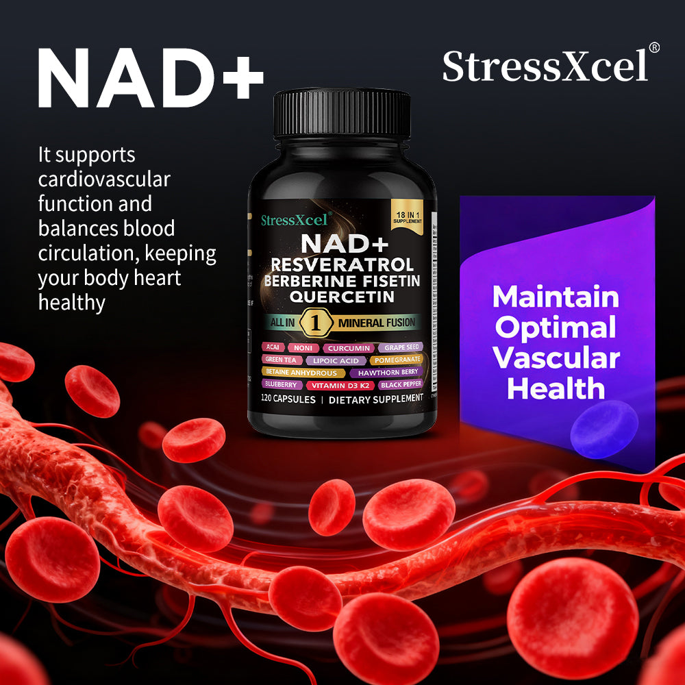 StressXcel® 18-in-1 NAD+ Supplement – Resveratrol, Berberine, Fisetin & Quercetin Capsules for Anti-Aging, Cellular Repair & Vitality (120 Capsules)