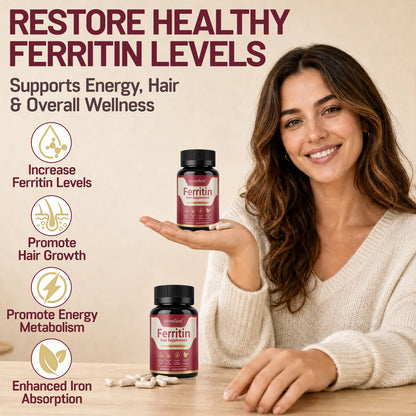 Ferritin Iron Supplement Capsules | Iron, Vitamin B12, Folate & Vitamin C Complex for Energy Support