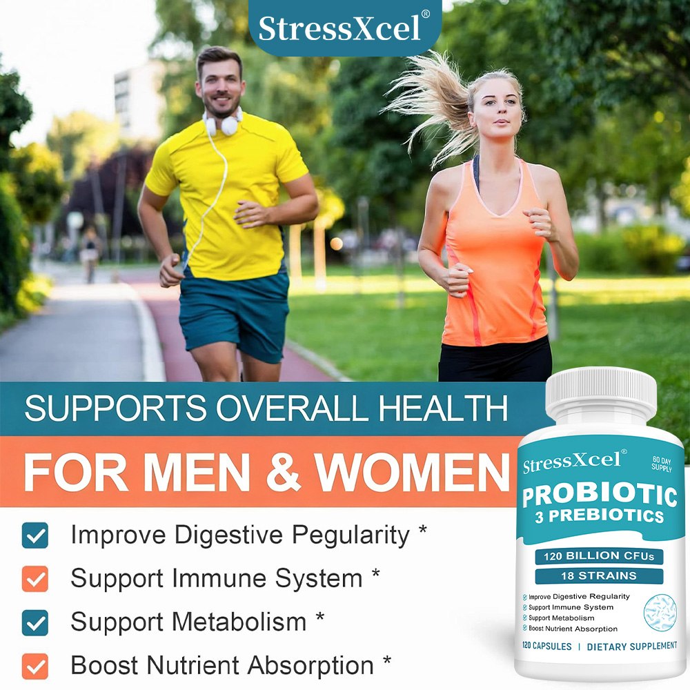 StressXcel Probiotic 3 Prebiotics | Gut & Immune Support, 18 Strains Probiotic Capsules