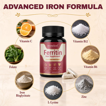 Ferritin Iron Supplement Capsules | Iron, Vitamin B12, Folate & Vitamin C Complex for Energy Support