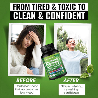 StressXcel® All-In-One Chlorophyll & Peppermint Supplement – Slippery Elm, Spirulina & Sea Moss Capsules for Body Odor, Breath Freshness & Gut Detox (120 Capsules)