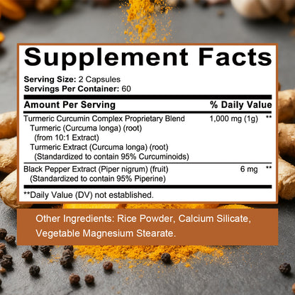 StressXcel® Turmeric Curcumin Complex 1000mg with Black Pepper Extract – High Absorption Joint Support & Anti-Inflammatory Formula (120 Capsules)