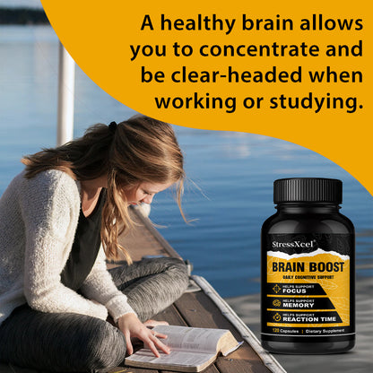 StressXcel® Brain Boost Nootropic Supplement – Daily Cognitive Support for Focus, Memory & Mental Clarity (120 Capsules)