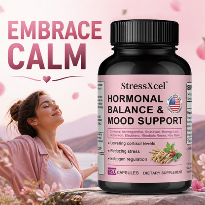 StressXcel® Hormonal Balance & Mood Support Supplement – Ashwagandha, Rhodiola & Shatavari Capsules for Cortisol Control, Stress Relief & Estrogen Regulation (120 Capsules)