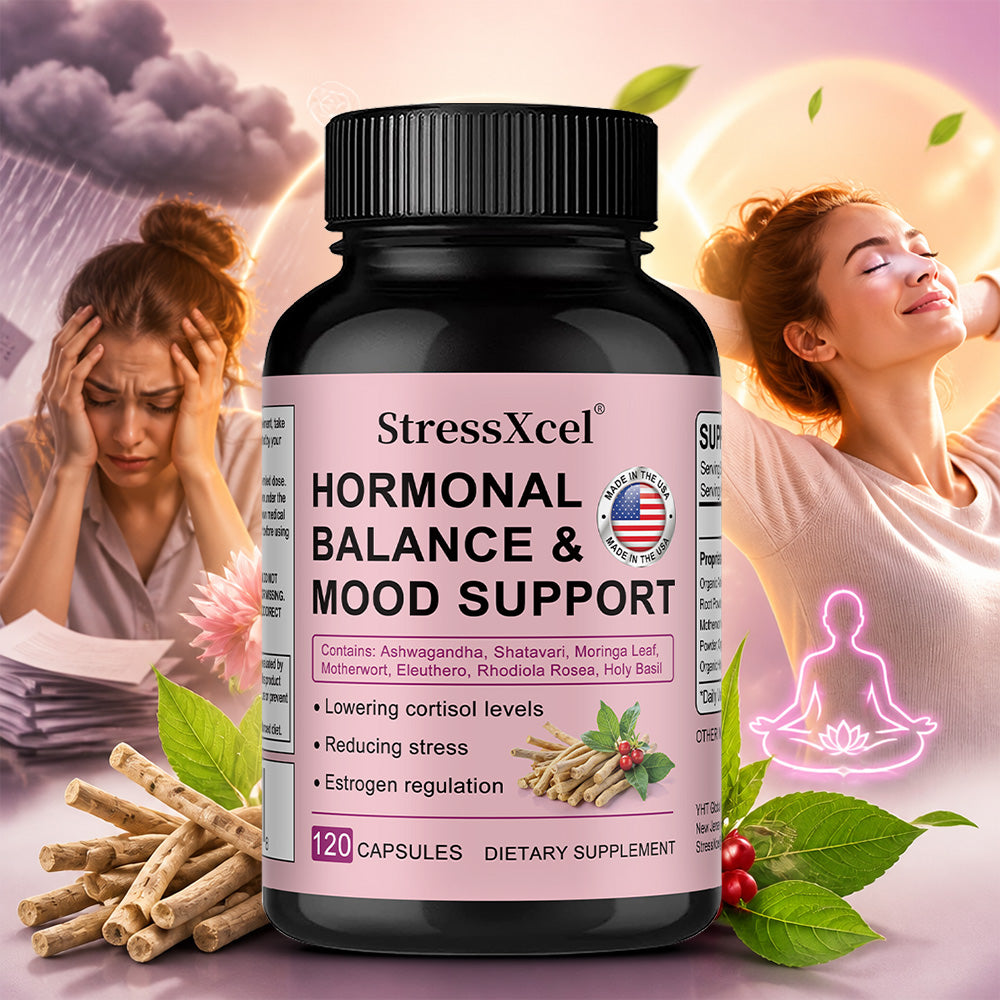 StressXcel® Hormonal Balance & Mood Support Supplement – Ashwagandha, Rhodiola & Shatavari Capsules for Cortisol Control, Stress Relief & Estrogen Regulation (120 Capsules)