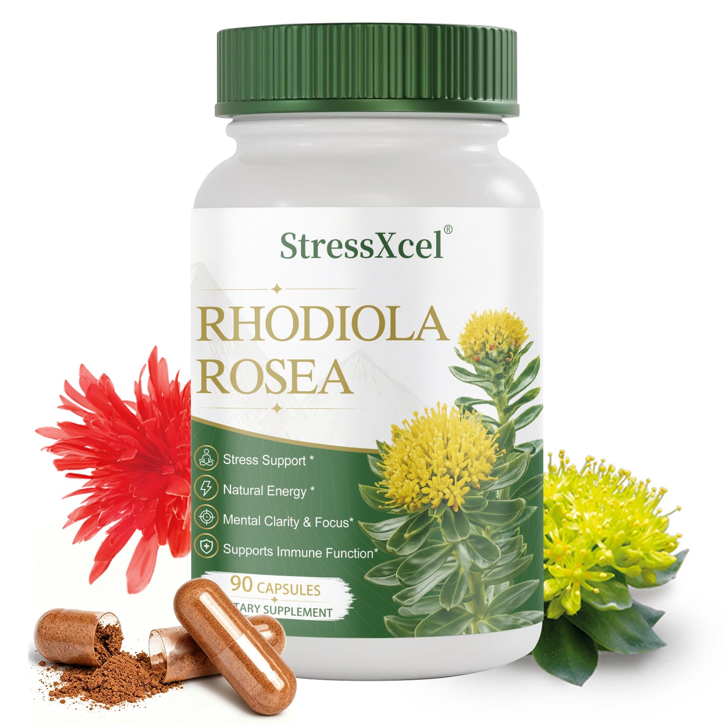 Rhodiola Rosea Extract Supplement 90 Capsules – Stress Relief, Energy & Mental Focus Support