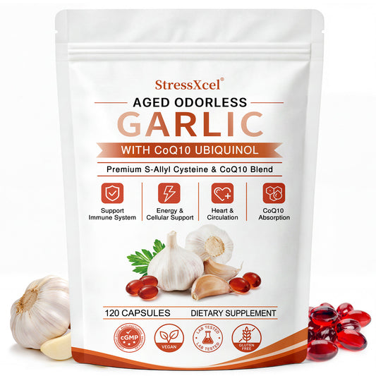 Odorless Aged Garlic Extract with Ubiquinol CoQ10 120 Capsules – Heart Health, Circulation & Immune Support Supplement