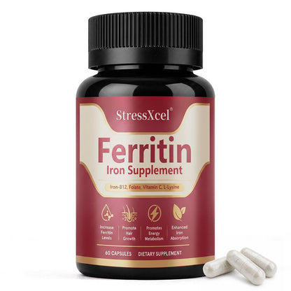 Ferritin Iron Supplement Capsules | Iron, Vitamin B12, Folate & Vitamin C Complex for Energy Support