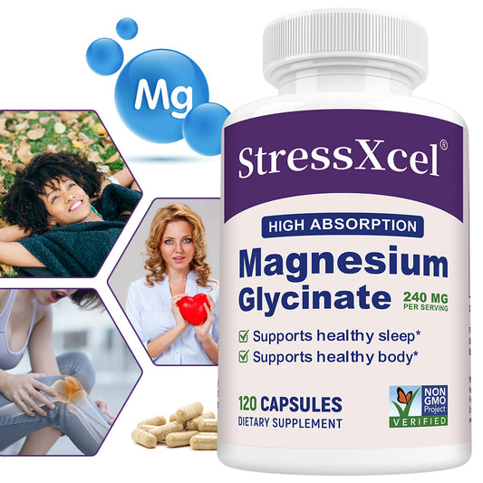 StressXcel® High Absorption Magnesium Glycinate 240mg – Premium Sleep, Muscle Relaxation & Calm Support Supplement (120 Capsules)