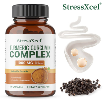 StressXcel® Turmeric Curcumin Complex 1000mg with Black Pepper Extract – High Absorption Joint Support & Anti-Inflammatory Formula (120 Capsules)