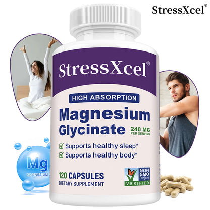 StressXcel® High Absorption Magnesium Glycinate 240mg – Premium Sleep, Muscle Relaxation & Calm Support Supplement (120 Capsules)