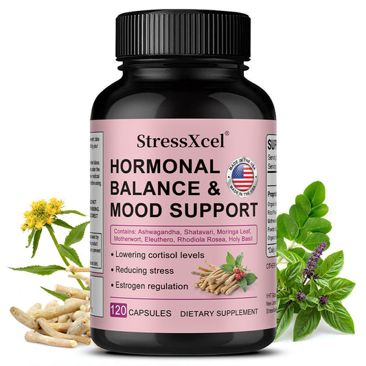 StressXcel® Hormonal Balance & Mood Support Supplement – Ashwagandha, Rhodiola & Shatavari Capsules for Cortisol Control, Stress Relief & Estrogen Regulation (120 Capsules)