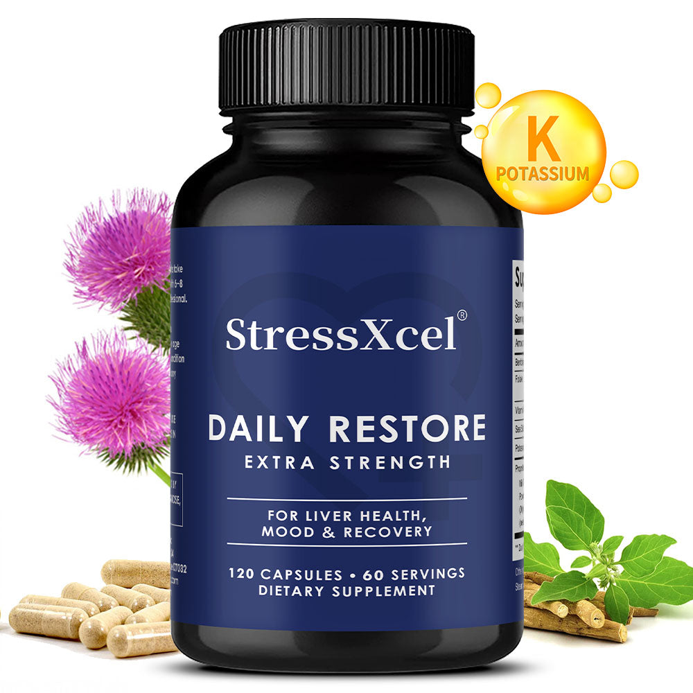 StressXcel® Daily Restore Extra Strength – Milk Thistle & Ashwagandha Supplement for Liver Health, Mood & Recovery (120 Capsules)