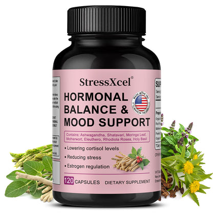StressXcel® Hormonal Balance & Mood Support Supplement – Ashwagandha, Rhodiola & Shatavari Capsules for Cortisol Control, Stress Relief & Estrogen Regulation (120 Capsules)