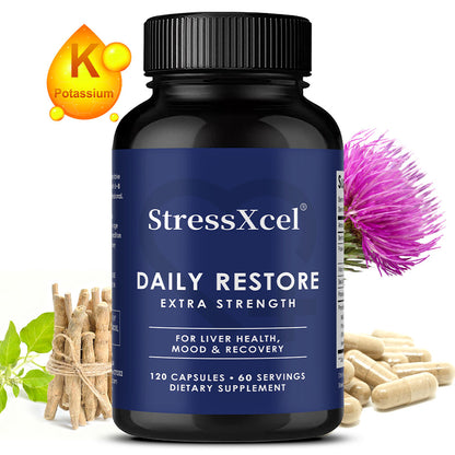 StressXcel® Daily Restore Extra Strength – Milk Thistle & Ashwagandha Supplement for Liver Health, Mood & Recovery (120 Capsules)