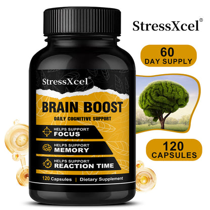 StressXcel® Brain Boost Nootropic Supplement – Daily Cognitive Support for Focus, Memory & Mental Clarity (120 Capsules)
